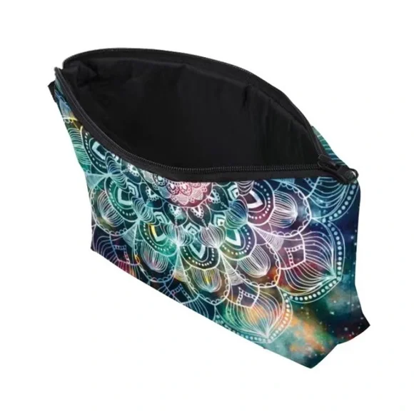 Vintage Mandala Pattern Zipper Cosmetic Lightweight Travel Bag Blue and Teal - Picture 4 of 6